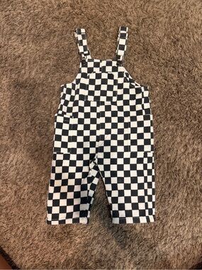 Little trouble Checkerboard Black & White Kids Overalls